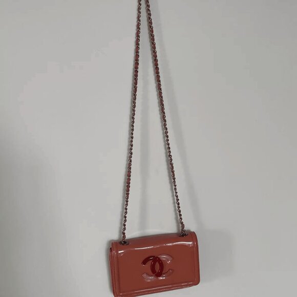 Authentic Chanel Handbag Chain Strap Leather Orange Red - Picture 1 of 9